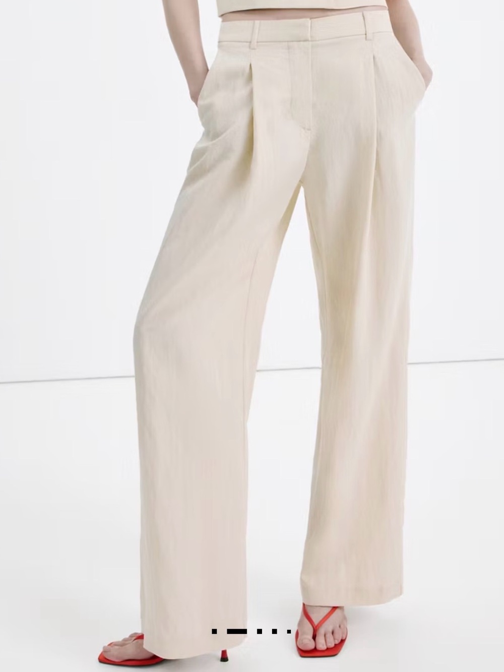 Mango Mid Rise Lyocell Cream Wide-Leg Trousers **Matching top listed separately*